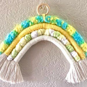 Handcrafted Blue Yellow Green Woven Tassel Rainbow Nursery Wall Décor Hanging